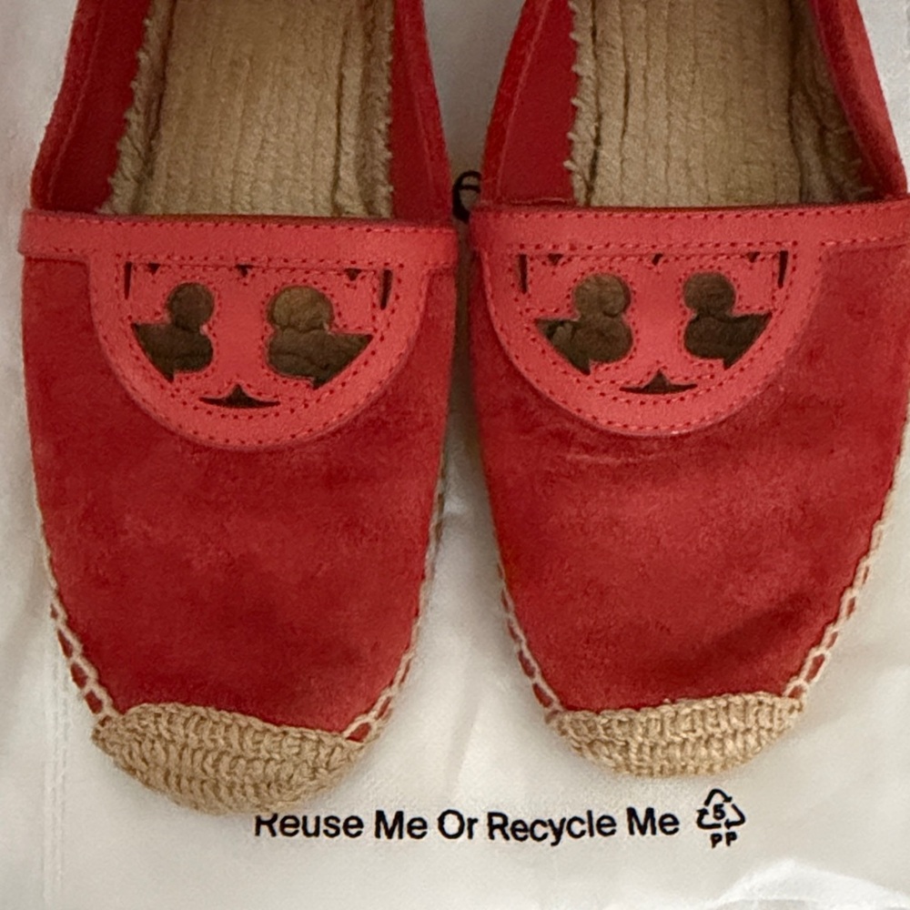 Tory Burch Red Suede Logo Espadrille Flats - Picture 3 of 4